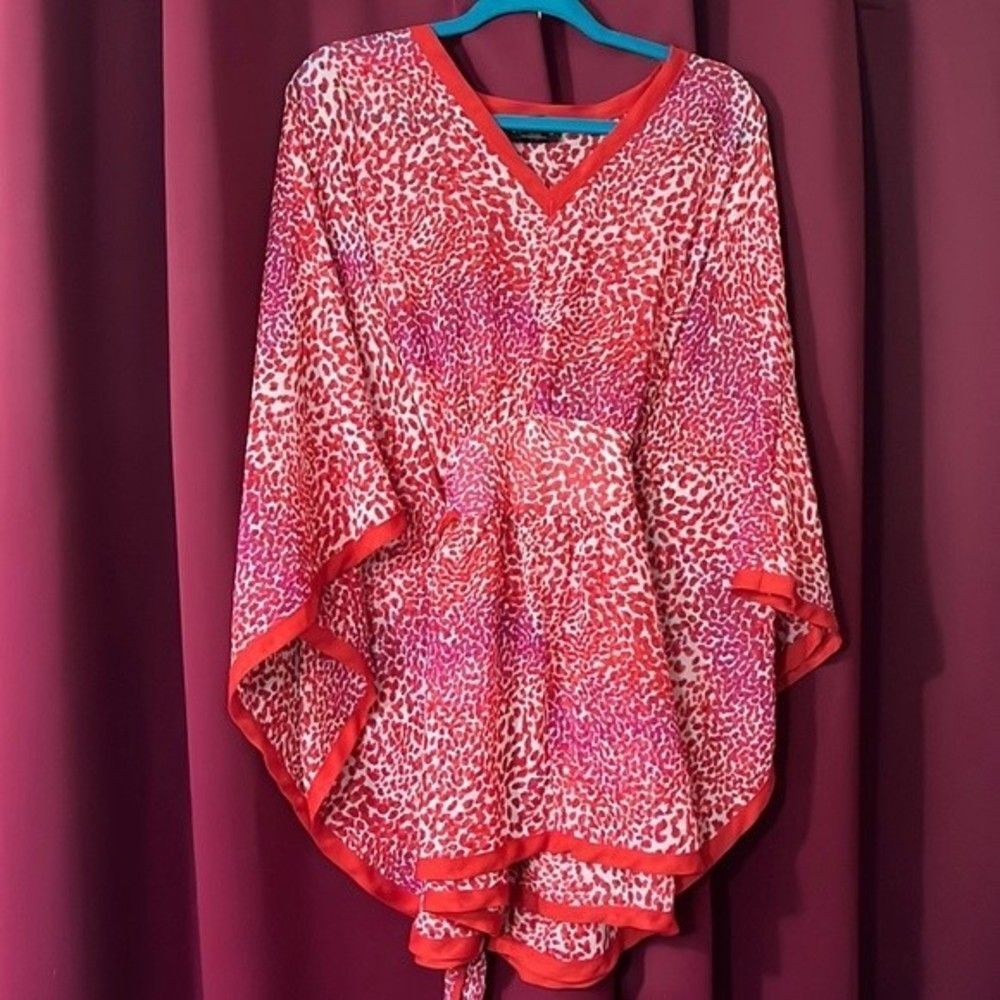 Lane Bryant Plus Size Butterfly Blouse 18/20 - Vibrant Red Pink Print